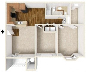 Floor plan for 1 bed, 1 bath, 919 sqft